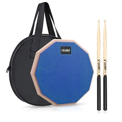Image of LOLUNUT 12 Inch Silent Drum Pad, Dumb Beginner Rubber Practice with 5A Sticks &amp;Storage Bag (Blue)