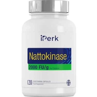 Image of iperk Nattokinase 120 Natto Capsules Each Capsule Contains 2000fu Extract sourced from Fermented Soybeans Beans Non GMO Made in The UK