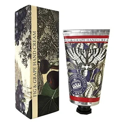 Image of The English Soap Company Royal Botanical Gardens Kew Hand Cream, Fig Moisturising Cream for Men and Women, Grape Scent 75ml