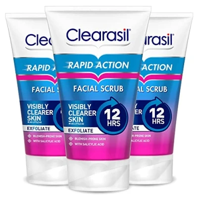 Image of Clearasil Rapid Action Exfoliating Scrub, For Acne Prone Skin, Unclog Pores, Reduces Blackheads, Pimples &amp; Excess Oil, Everyday Spots Prevention, Pack Of 3 x 125 ml