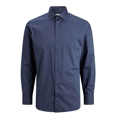 Image of Jack &amp; Jones Men&#039;s Jprblaroyal L/S Noos Shirt, Navy Blazer, S UK