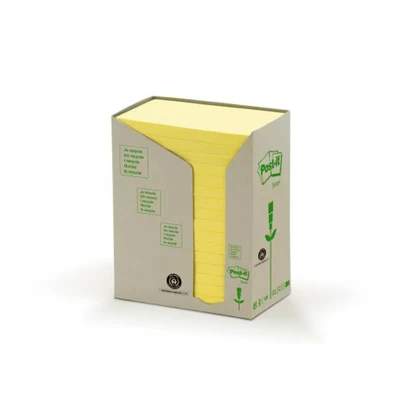 Image of Post it Recycled Notes 76x127mm 100 Sheets Canary Yellow (Pack of 16)