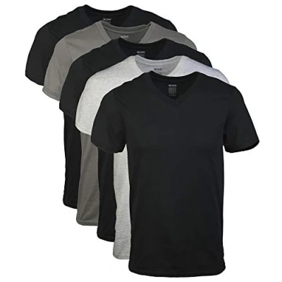 Image of Gildan Men&#039;s V Neck T Shirts, Multipack, Style G1103 Underwear, Navy/Charcoal/Cardinal Red (5 Pack), XL (Pack of 5)