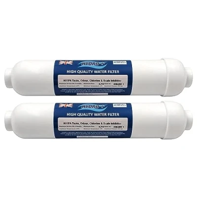 Image of Hydro+ H11PA Inline Fridge Water Filter &amp; Scale Inhibitor Activated Carbon Fridge, Cooler Tap 1/4&quot; Push Fit Cartridge Samsung, LG, GE, Bosch, Daewoo, Neff, Siemens (2 Pack)