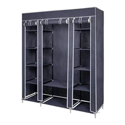 Image of Mondeer Canvas Wardrobe for Bedroom, Fabric Portable Closet Hanging Rail Storage Shelves, Large Clothes Storage, Organiser, Greyblue