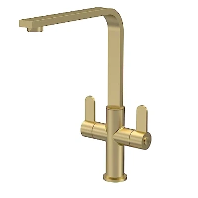 Image of nuie KCH805DL Churni Mono Mixer Kitchen Tap with Dual Lever Handles, 302mm, Brushed Brass
