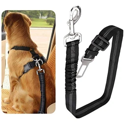 Image of YUIP 1 Pack Car Seat Belt for Pets, Adjustable Safety Heavy Duty Elastic Leads Harness Cars with Nylon Bungee Buffer, Dog Restraint (Black)