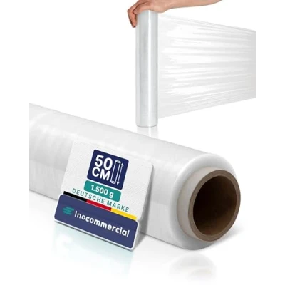 Image of Inoverse 1 Roll Stretch Film, 21 Micron Transparent Wrap Cling 50 cm / 1.5 kg Hand Film for Furniture &amp; Moving, Pallet Packaging on Roll, Moisture Water Proof Shrink