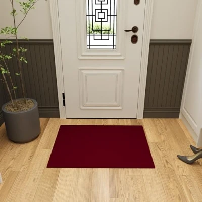Image of Ottomanson Ottohome Collection Rubberback Solid Design Area Rug/Mat, 67 cm x 90 cm, Red