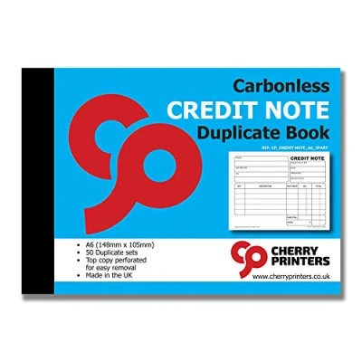 Image of Cherry Carbonless NCR Credit Note Duplicate Book A6 50 Sets