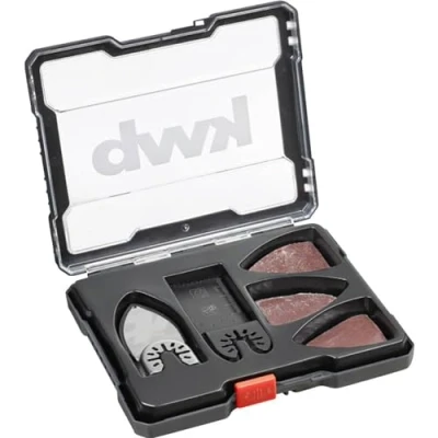 Image of kwb 14 Piece Multitool Accessory Set, Ø 32 mm CV Plunge Saw Blade, Klett Finger Sanding Pad with 12 Hook and Loop Sheets, 4 x K 40, 80, 120 Each