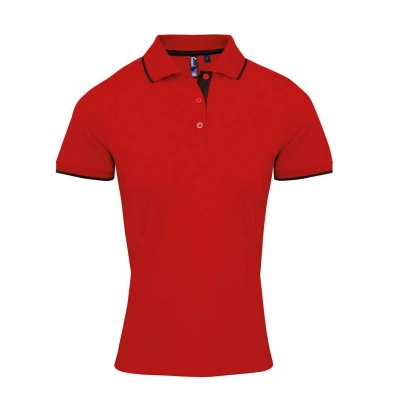 Image of Premier Womens/Ladies Coolchecker Contrast Pique Polo Shirt (Red/Black) Size X Large