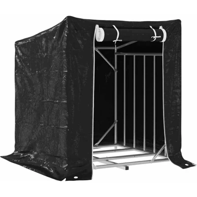 Image of vidaXL Firewood Rack with Rain Cover 100.5x100.5x110.5 cm Galvanised Steel