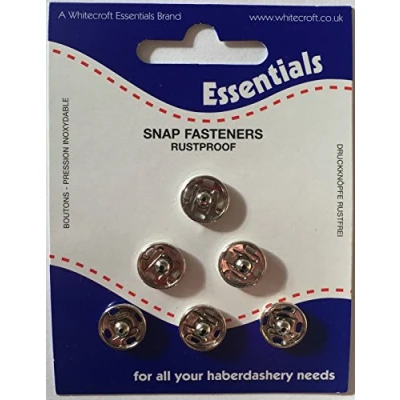 Image of Whitecroft Essentials Snap Fasteners Nickel/Silver Colour 11mm (6 Snaps)