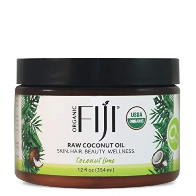 Image of Organic Fiji Raw Cold Pressed Coconut Oil for Hair, Skin, Face &amp; Body Relaxing Massage Lime,12 oz Women Men Baby
