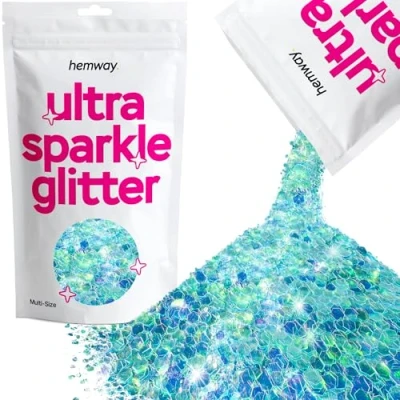 Image of Glitter Multi Size Fluorescent Blue Ultra Sparkle Sequins Nail Face Festival Christmas Halloween Makeup Chunky Fine 100g / 3.5oz