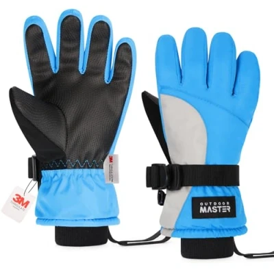 Image of OutdoorMaster Kids Ski Snow Gloves, 3M Thinsulate Winter Windproof Waterproof Thermal Gloves for Boys &amp; Girls, Fits Youth Sports, Skiing, Snowboard