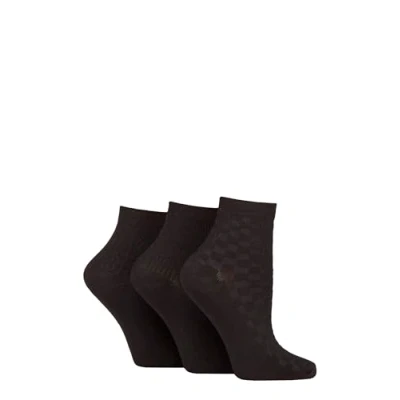 Image of Women&#039;s 3 Pair SOCKSHOP Plain and Patterned Bamboo Ankle Socks Textured Black 4 8