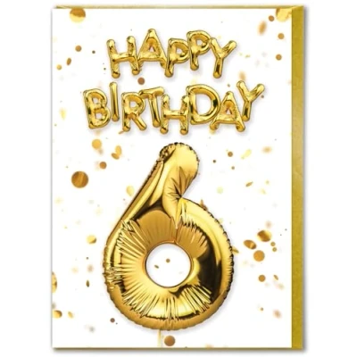 Image of Brainbox Candy 6th Birthday Card Age 6 Beautiful White Gold Foil Effect Cards For Boys Girls Children Kids