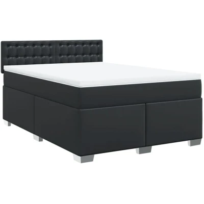 Image of vidaXL Box Spring Bed with Mattress Black 140x190 cm Faux Leather