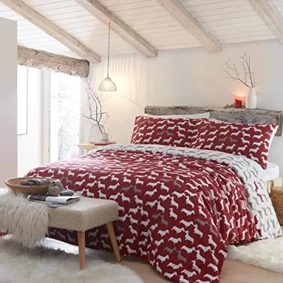Image of Fusion Snug Dudley Love 100% Brushed Cotton Duvet Cover Set Single Bed Size in Red