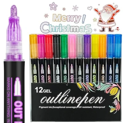 Image of Coloring Lightstick Graffiti Highlighter Pens, Pen, Outliner Markers, Shimmer Markers Outline Double Line for Drawing, Greeting Cards (12 colors)