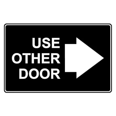 Image of Use other door right arrow delivery sign Self adhesive sticker (300mm x 200mm)