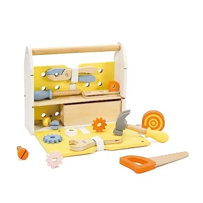 Image of Classic World Modern Toolbox Wooden Construction Tools Set Children DIY Toys Pounding Montessori Colourful Suitable for 3+ Years Old