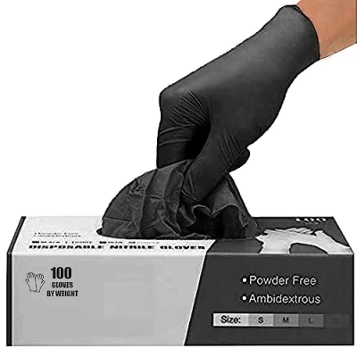 Image of Black Nitrile Disposable Gloves Latex Free, Powder Pack of 100, Strong and Puncture Resistant, Medical, Food Handling, Tatoo Barber Shop (Medium)