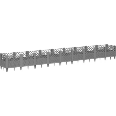Image of vidaXL Garden Planter with Pegs Light Grey 363.5x43.5x43.5 cm PP