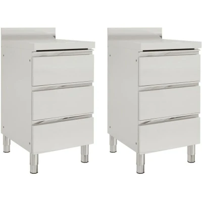 Image of vidaXL Commercial Kitchen Cabinets with 3 Drawers 2 pcs Stainless Steel