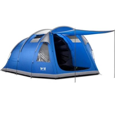 Image of Stannon 5 Man Tent for Camping Festivals, Family Tunnel Tent, 5000mm Waterproof, Darkened Bedroom, Living Area with Awning, Sewn In Groundsheet, Cable Access, Carry Bag (L480cm x W320cm H190/210cm)