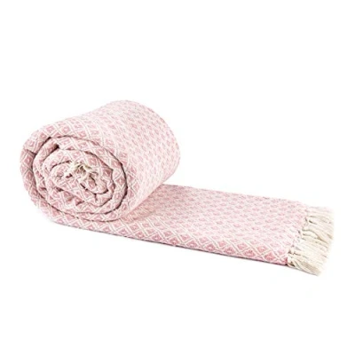 Image of Emma Barclay Casablanca Scandi Woven Recycled Cotton Chair Sofa Setee Bed Throw Over Blanket in Blush Pink 50x60 (127x152cm)