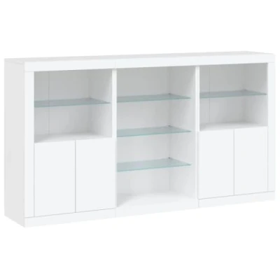 Image of vidaXL Sideboard with LED Lights Engineered Wood Buffet Ample Storage Space White 181.5x37x100 cm Ideal for Living Room, Hallway, Lounge Area