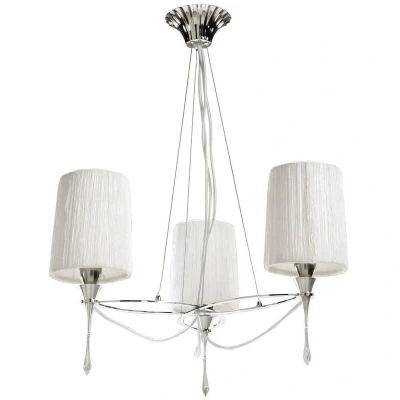 Image of Lucca Pendant 3 Light E27, Polished Chrome With White Shades &amp; Clear Crystal