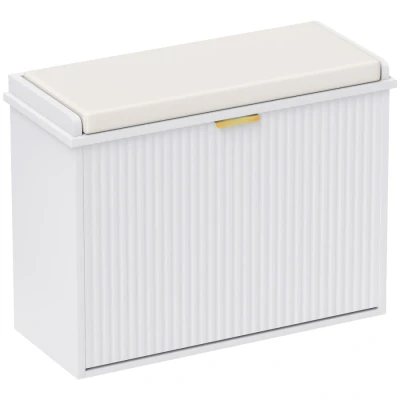 Image of HOMCOM Shoe Bench with Padded Seat Cushion and Flip Drawer, Cabinet Holds up to 120kg for Hallway, Entryway Porch, 62x26x47.5cm, White