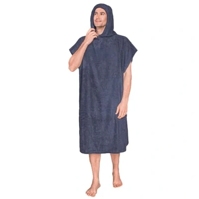 Image of aztex Hooded Beach Changing Robe, Drying 100% Cotton Terry Towelling, One Size for Adults, Dark Navy