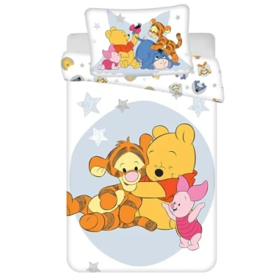Image of Jerry Fabrics Winnie the Pooh and Friends Bedding Set for Baby or Small Bed, Removable Duvet Cover 100 x 135 cm + Pillowcase 40 60 cm, 100% Cotton, with Tigger, Eeyore Piglet