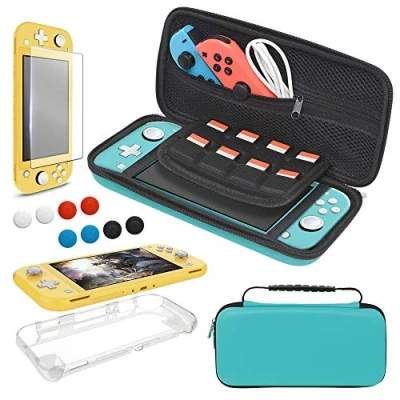Image of Accessories Bundle Compatible with Nintendo Switch Lite Carry Case &amp; TPU Protective Cover Thumb Grip Covers Screen Protector Turquoise