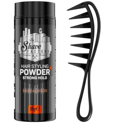 Image of The Shave factory hair Styling Powder Mattifying and Volumizing Powder, with comb types suitable for all areas of use, wax (Comb 043 &amp; Strong Hold 30gr)