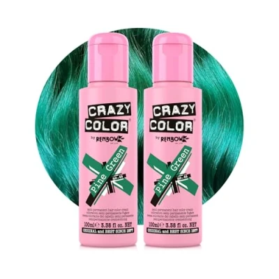Image of Crazy Color Vibrant Pine Green Semi Permanent Duo Hair Dye. Highly Pigmented Dark Conditioning &amp; Oil Nourishing Vegan Formula No Bleach or Ammonia 200ml