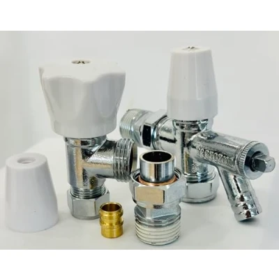Image of Wärmer System 8 10mm Angled Radiator Valve, Lockshield Valve with Drain Off (Radiator and Valve)