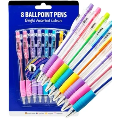 Image of 8 Ballpoint Pens Set Soft Nonslip Grip Medium Ball Point Pen Biros