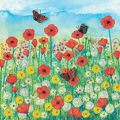 Image of Jo Grundy &quot;Peacocks and Poppies&quot; Canvas Print, Cotton, Multi Colour, 3.20 x 40.00 cm