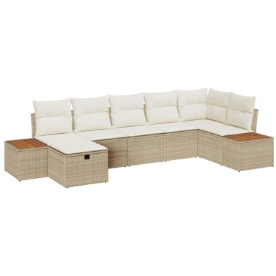 Image of Vidaxl 7 Piece Garden Sofa Set with Cushions Beige Poly Rattan