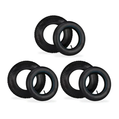 Image of Wheelbarrow Wheel with Inner Tube, Set of 3, Spare Tyre 3.50 8 for Sack Truck, Tread, Load up to 154 kg, Black Relaxdays