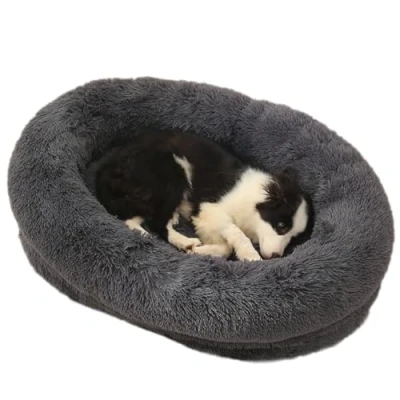 Image of ZHULONGRUSHUI Soft Dog Bed,Fluffy Calming Pet Bed with Removable,Washable Cover,Anti Anxiety Beds,Pet Pillow Cushion,Oval Plush for Small/Medium/Large(Dark Grey)