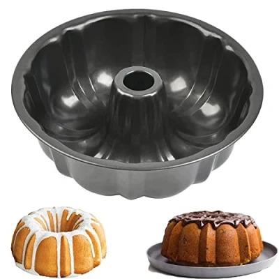 Image of LANYOTA Ring Cake Tin, 24cm/9.6in Tin Round Pan Tray, Non Stick Baking Moulding Carbon Steel,Fluted