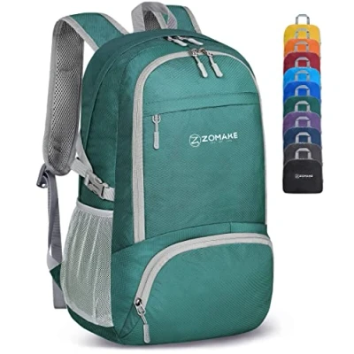 Image of ZOMAKE Lightweight Foldable Backpack Packable Rucksack 30L Small Backpcks Walking Rucksacks Travel Daypack Water Resistant For Men Women Outdoor Hiking (Dark Green)