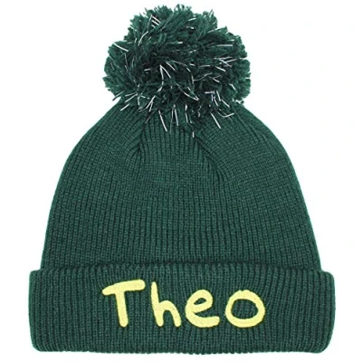 Image of TeddyTs Children&#039;s Personalised Bottle Green Chunky Knit Thermal Winter Bobble Hat